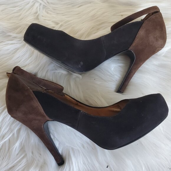 Kelly & Katie Black/Brown Suede Ankle Strap Heels SZ 8.5 - Picture 1 of 13